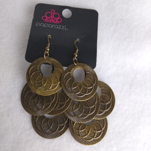 Paparazzi Earrings Bronze Coin Style 2.5" Drop Hook Boho Nwt